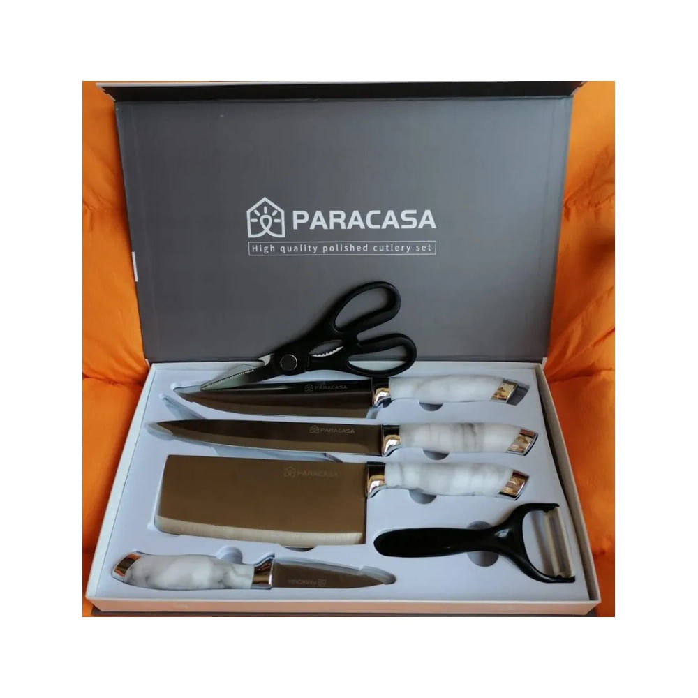 Juego de Cuchillos de Cocina con Tijera y Pelador Acero Inox. 6 Pzas