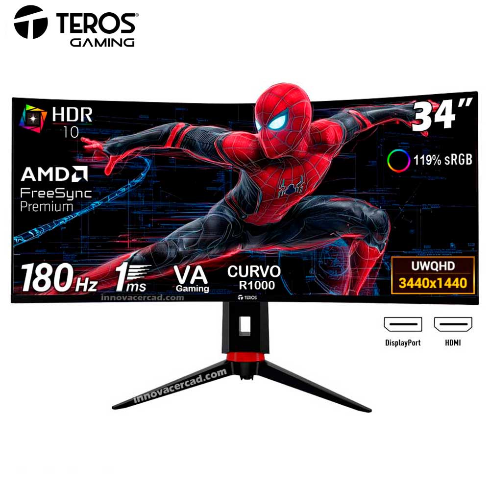 Monitor Curvo gaming TEROS TE-3412G 34 UWQHD VA 180Hz 1ms HDR10 FreeSync Premium