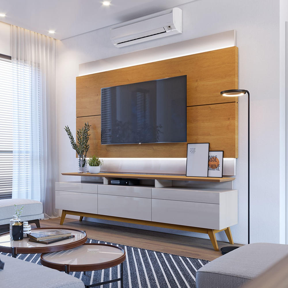 COMBO MESA DE TV STAND  PANEL CLASSIC LED 1.8 NATURE  OFF WHITE