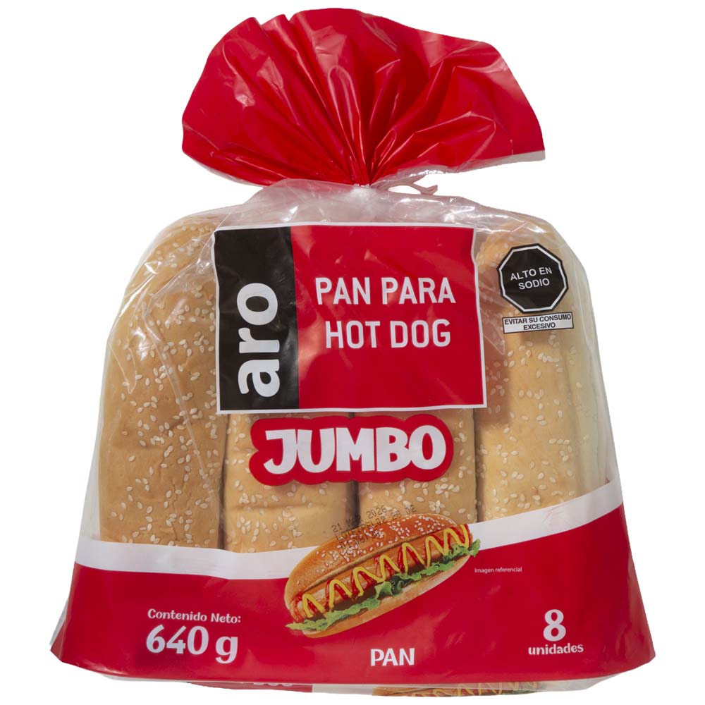 Pan Hot Dog Jumbo ARO Bolsa 640g Paquete 8un