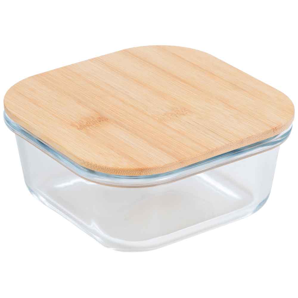 Táper de Vidrio Cuadrado DECO HOME con Tapa Bambú 600ml