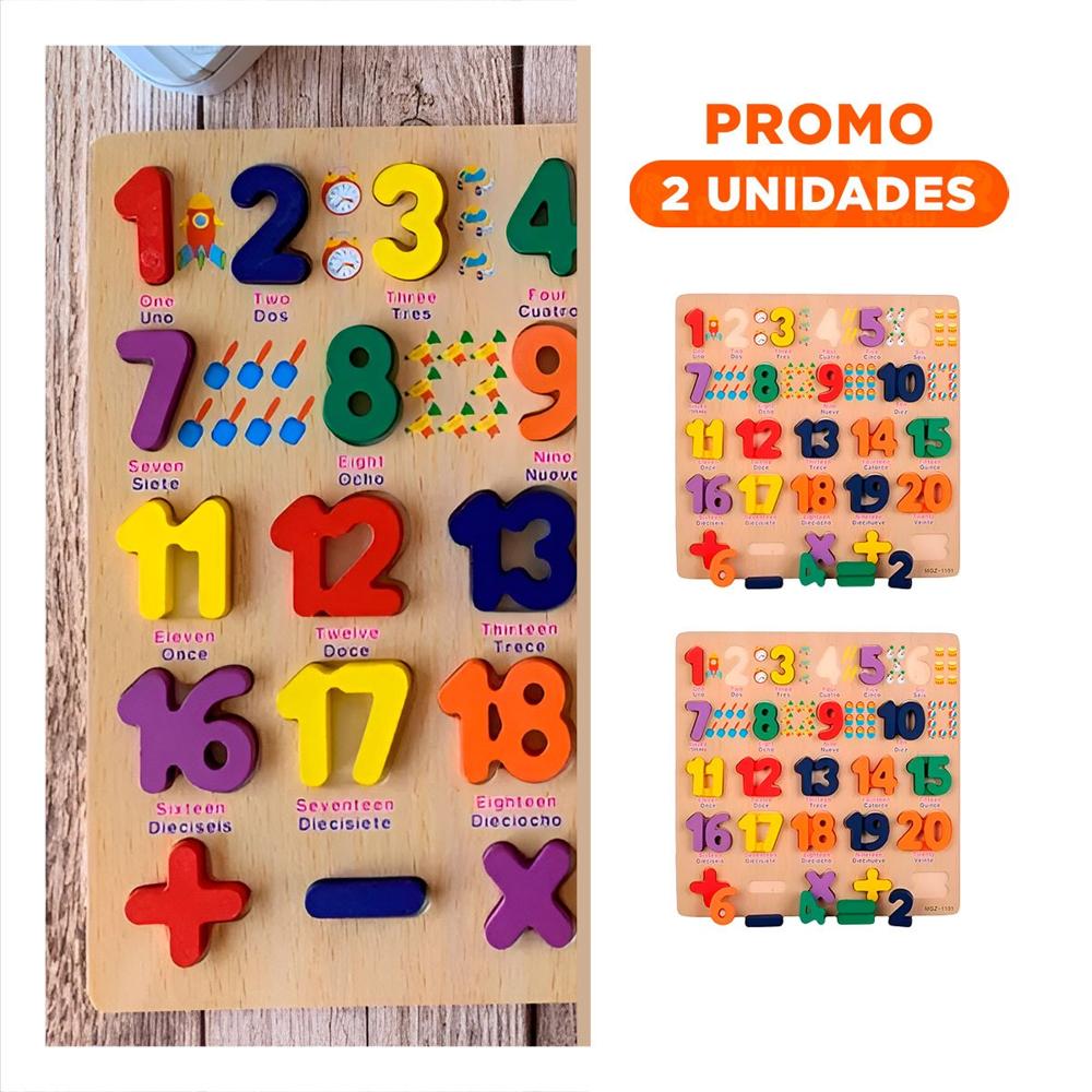 Pack2 Elemento Educativo de Madera con Formas Numericas para Aprender Y+Regalo Sticker