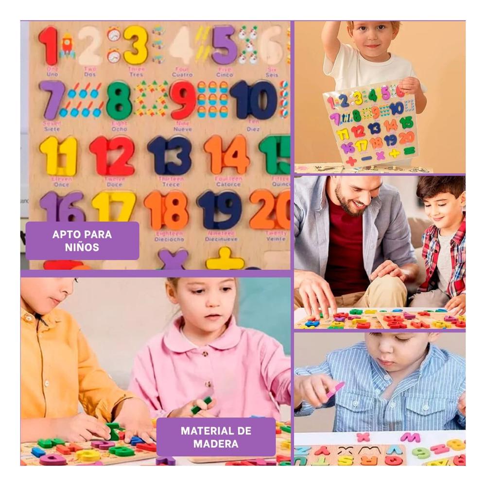 Juguete Educativo de Madera con Encajables Numericos para Desarrollo Temprano Y+Ligas Regalo