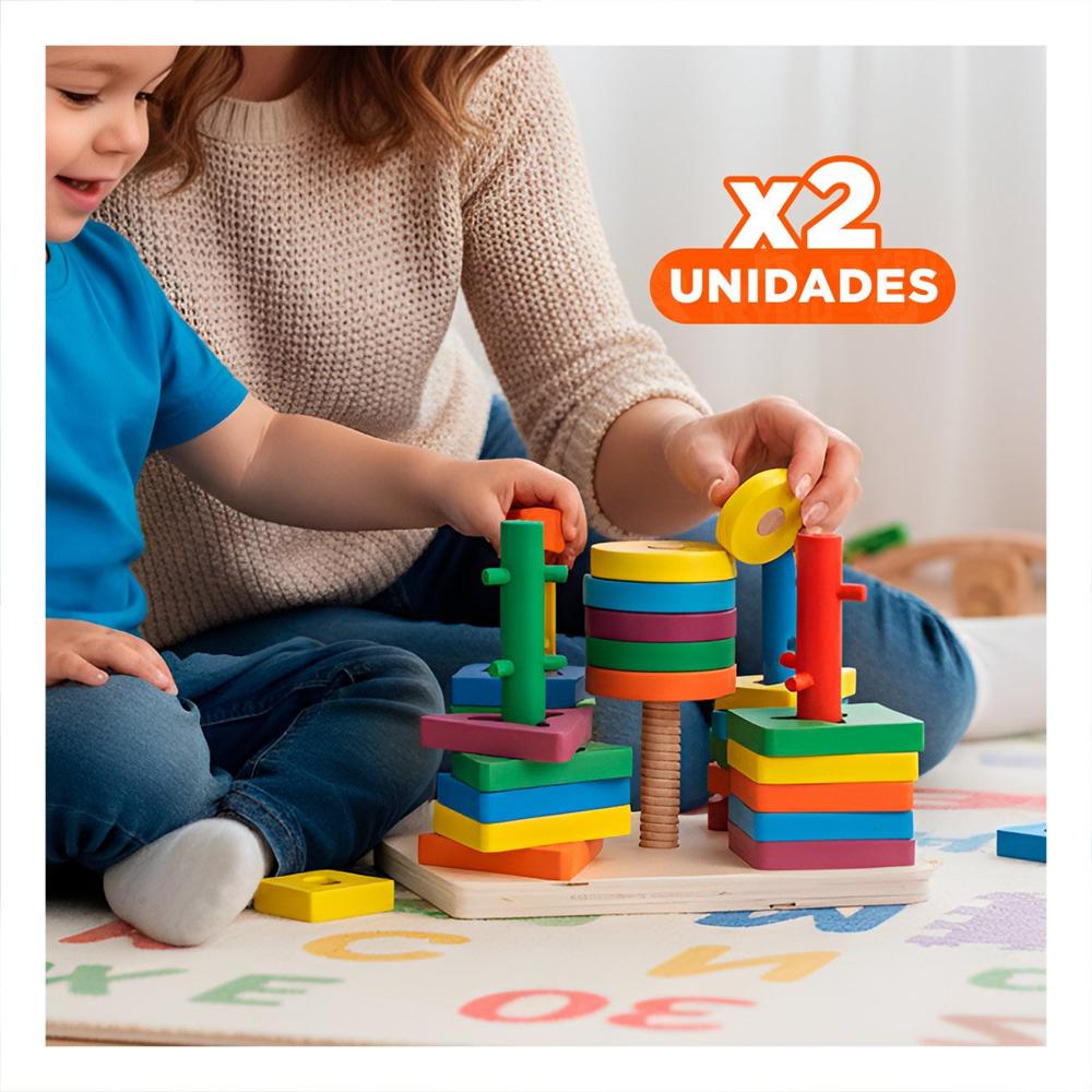 Pack2 Juego Educativo de Encaje Multicolor con Piezas de Madera para Hogar Y+Papel Regalo