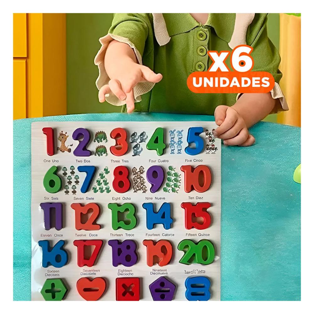 Pack6 Modulo Didactico de Madera con Piezas Encasjables para Aprender Formas Y+Papel Regalo