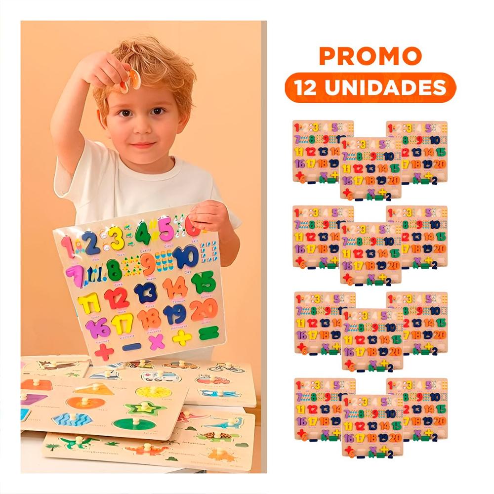 Pack12 Solucion Educativa de Madera con Encajables Numericos para Aprender Jugando