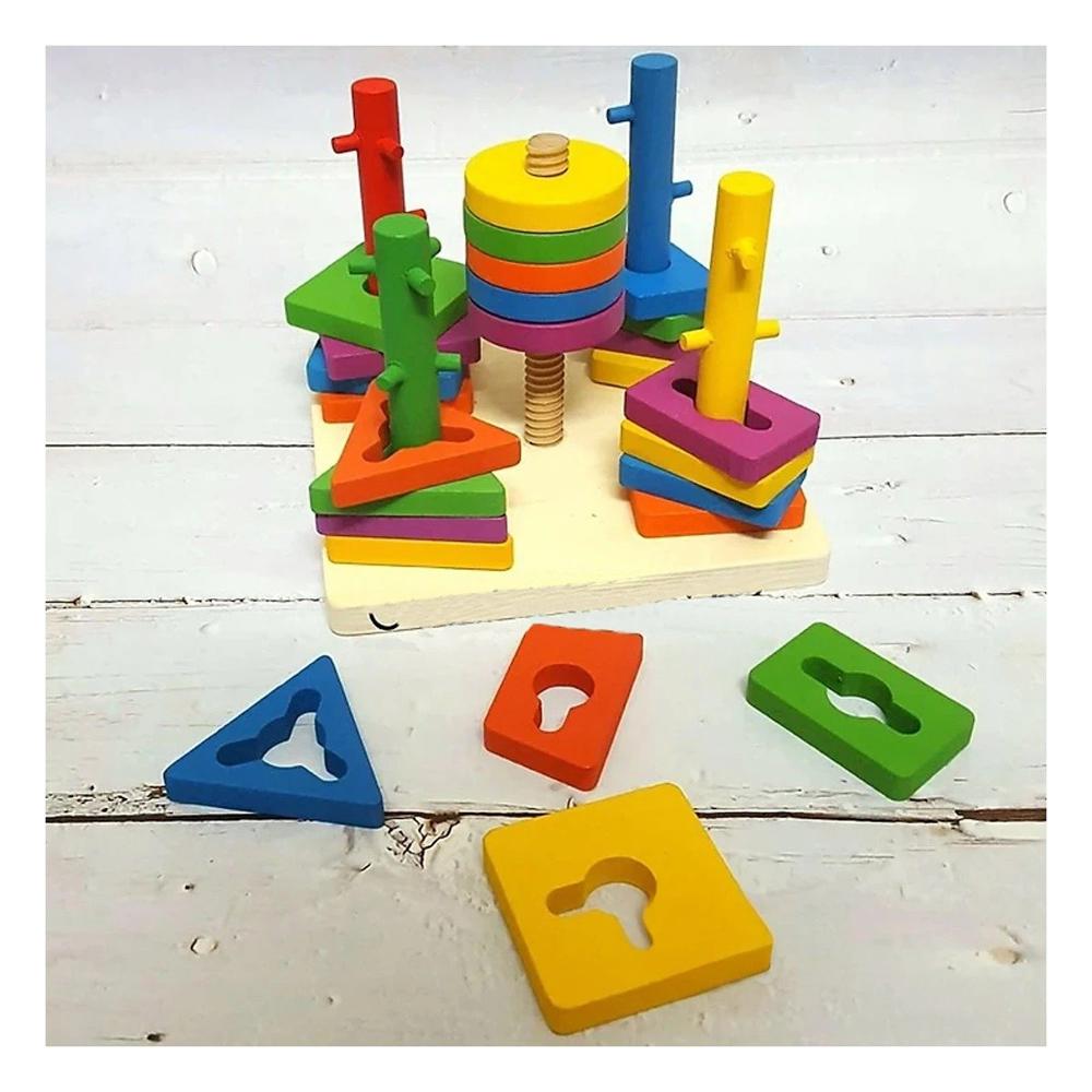 Didactico Educativo para Encajar Figuras Multicolor con Piezas de Madera Hogar Y+Papel Regalo