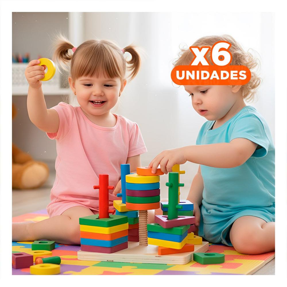 Pack6 Didactico de Encaje Multicolor con Piezas de Madera para Desarrollo Manual