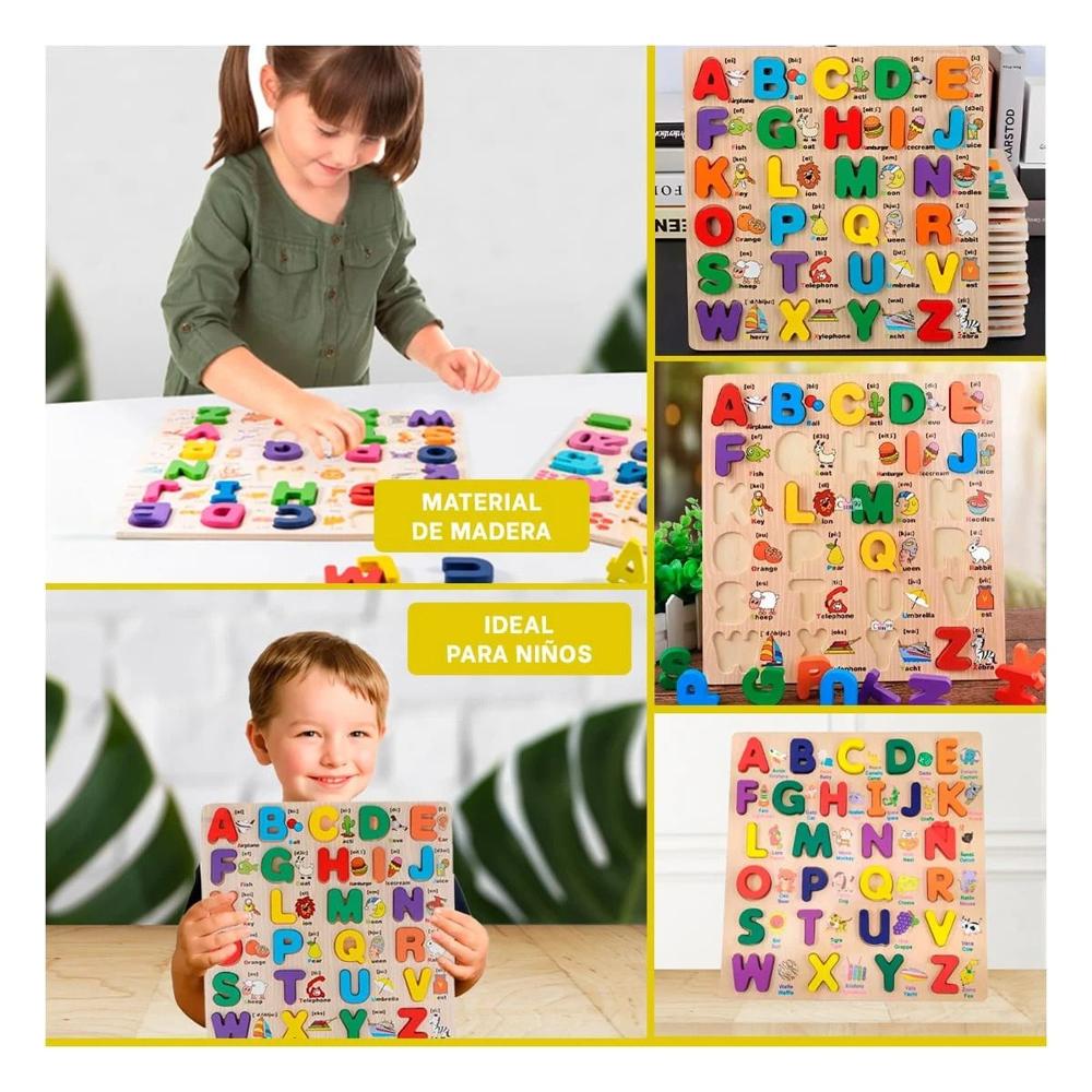 Tablero Didactico de Abecedario en Madera con Letras Mayusculas para Aprender Y+Ligas Regalo