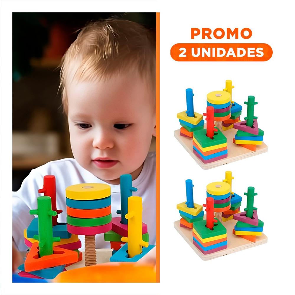 Pack2 Juego Didactico de Encaje Multicolor con Figuras de Madera para Casa Y+Regalo Sticker