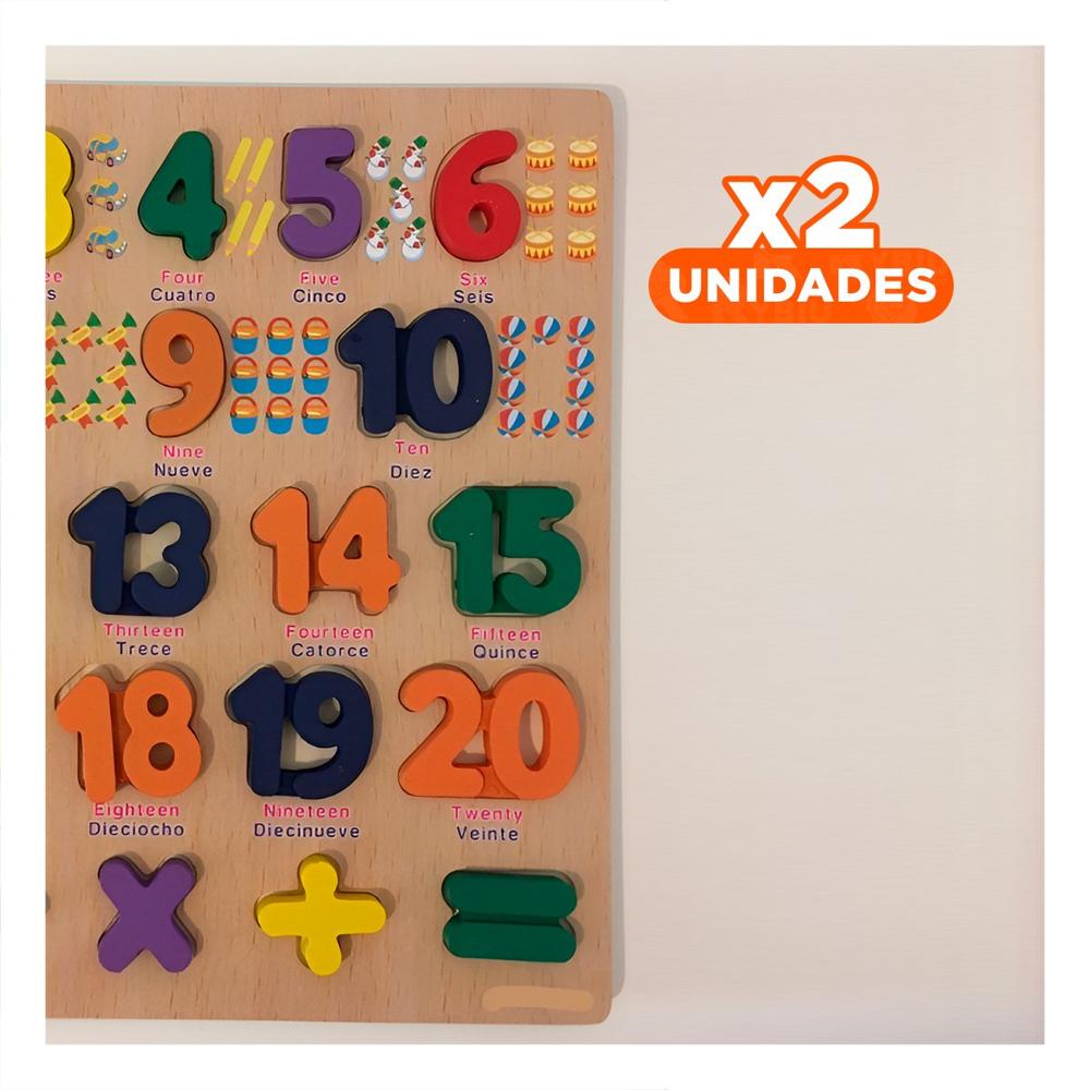 Pack2 Recurso Educativo de Madera con Piezas Numericas Encajables Y+Papel Regalo