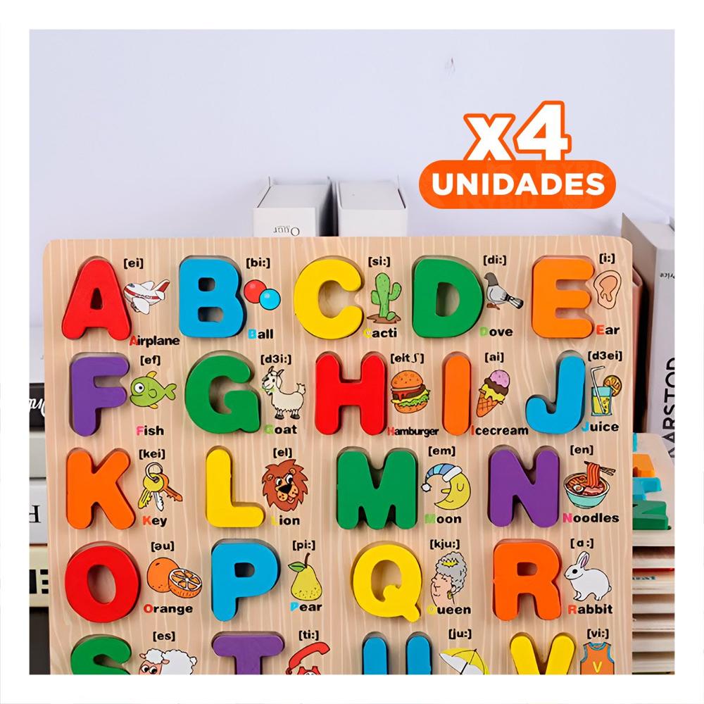 Pack4 Accesorio Didactico de Abecedario en Madera con Letras Mayusculas Y+Papel Regalo