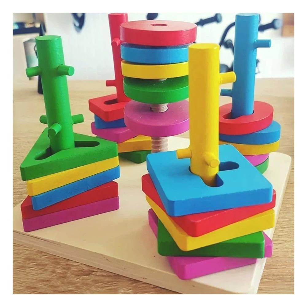 Entretenimiento de Encaje Multicolor con Figuras de Madera para Juego en Hogar Y+Post It