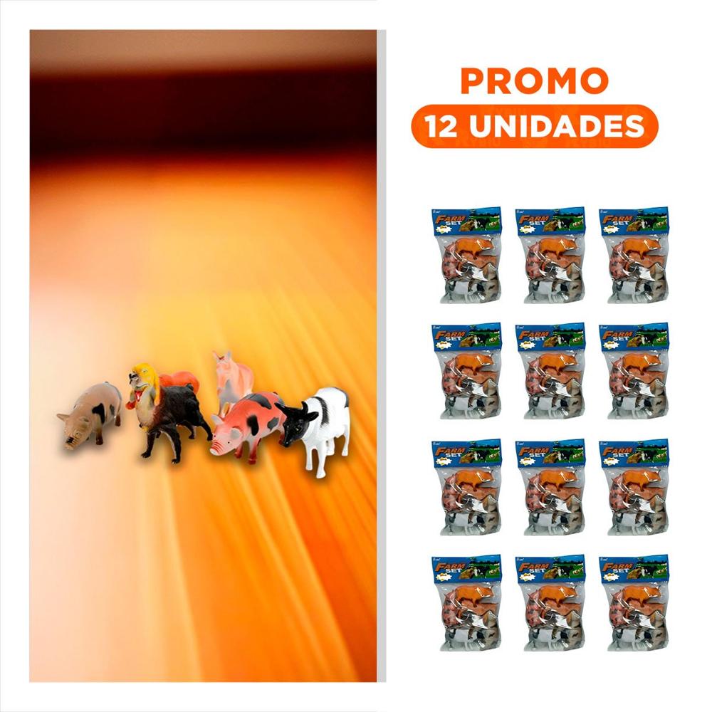 Pack12 Kit Clasico de Animales de Granja Domestico en Bolsa para Juego