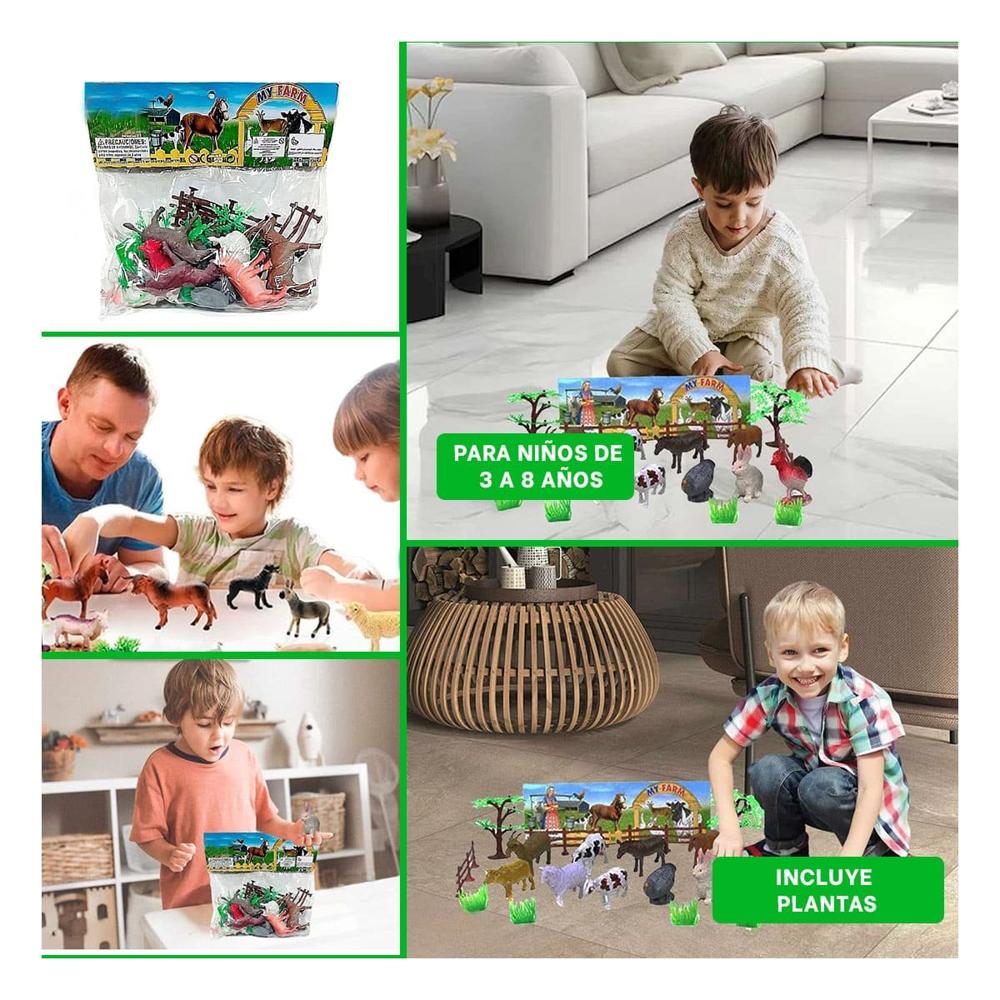 Coleccion de Animales de Granja con Plantas en Bolsa para Juego Familiar Y+Ligas Regalo