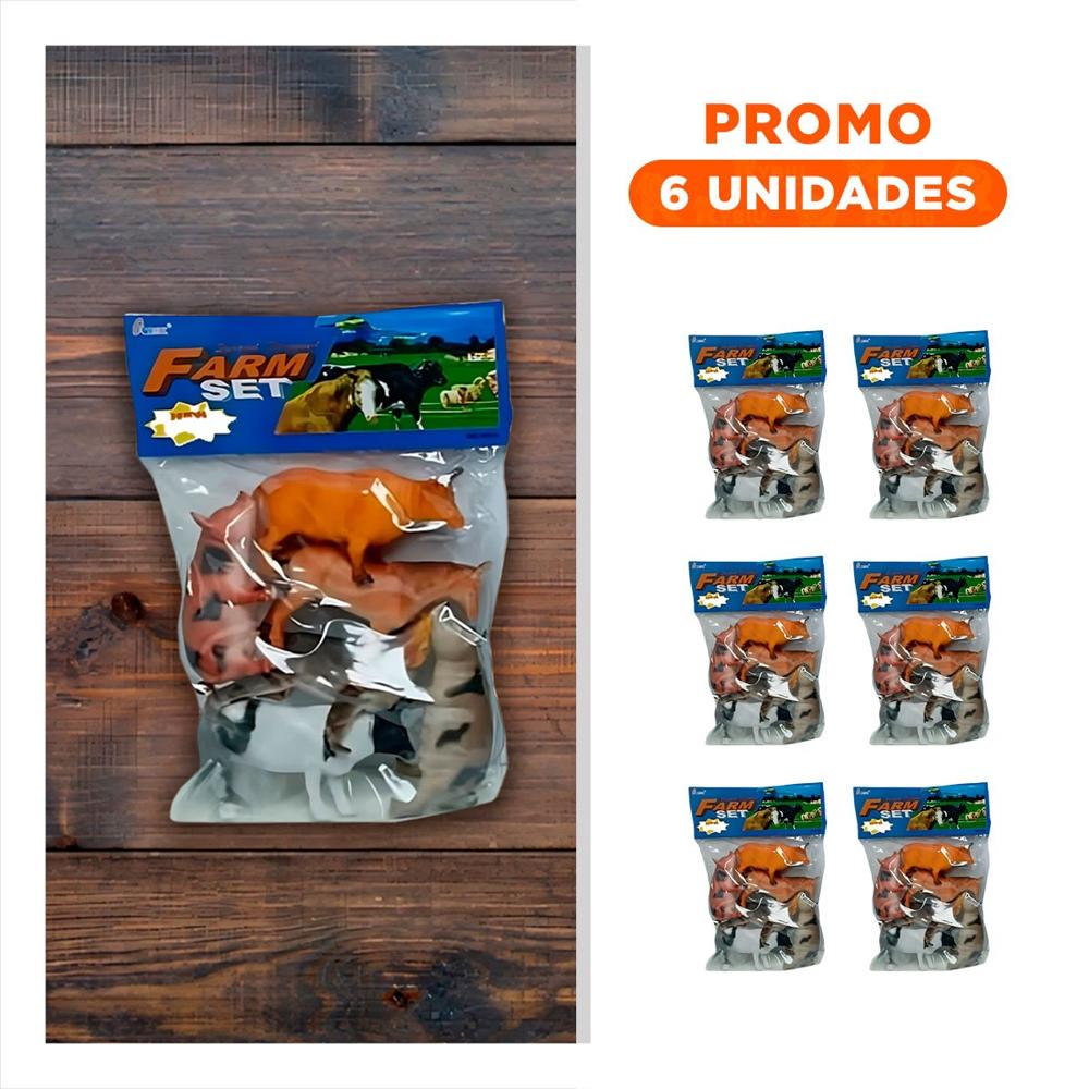 Pack6 Juego Clasico de Animales de Granja Domestico en Bolsa para Casa Y+Regalo Sticker