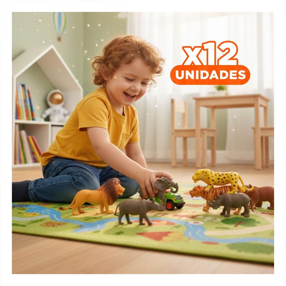 Pack12 Juguetes de Selva con Animales para Uso Infantil en Bolsa Y+Regalo Sticker