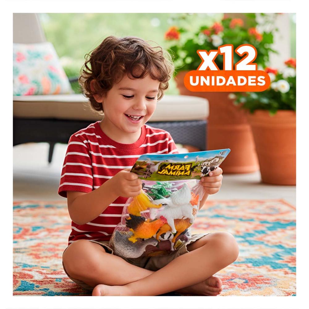 Pack12 Coleccion Infantil de Animales de Granja Multicolor 8 Piezas para Ninos Y+Regalo Sticker