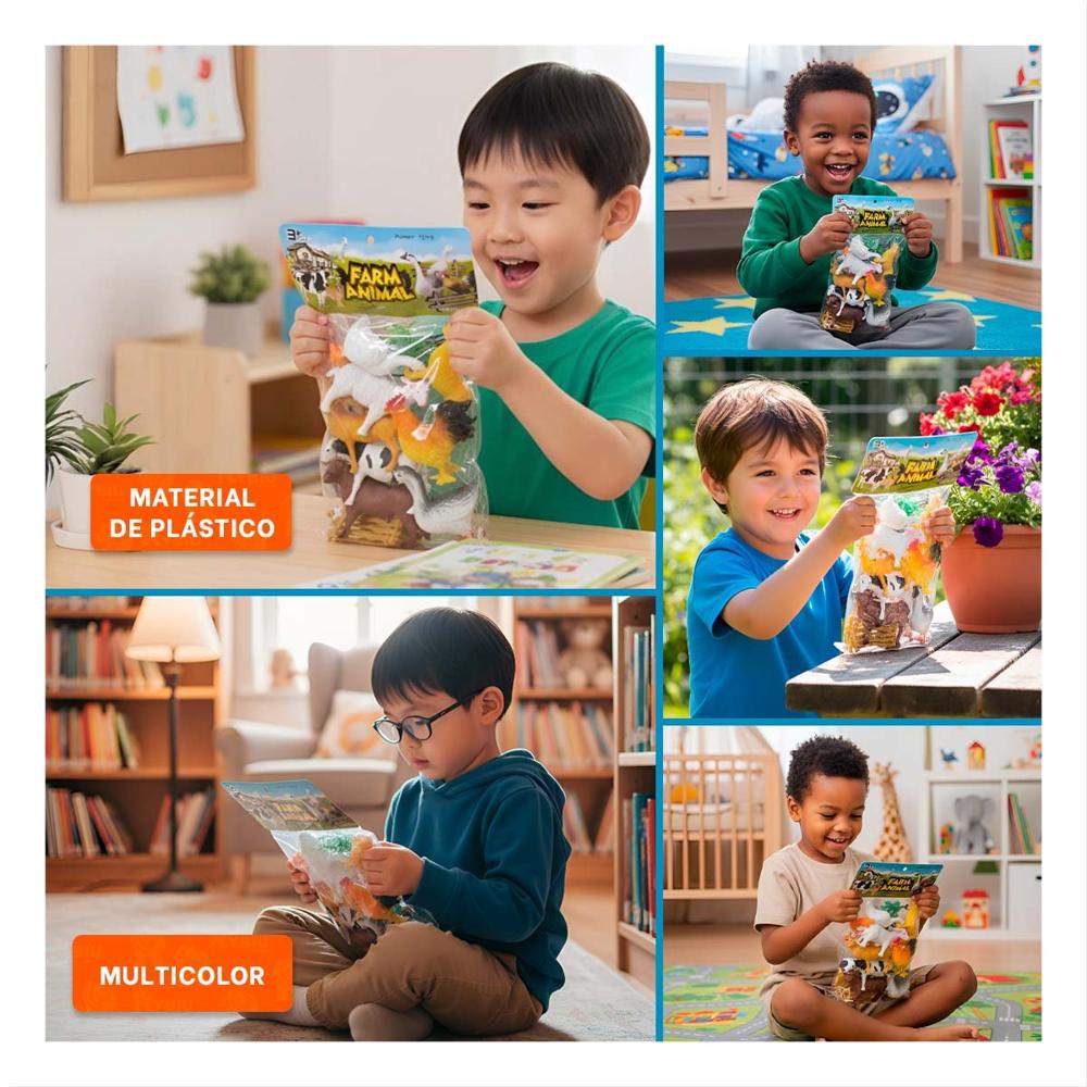 Set de 8 Animales de Granja Multicolor Juguetes para Ninos y Ninas Y+Ligas Regalo
