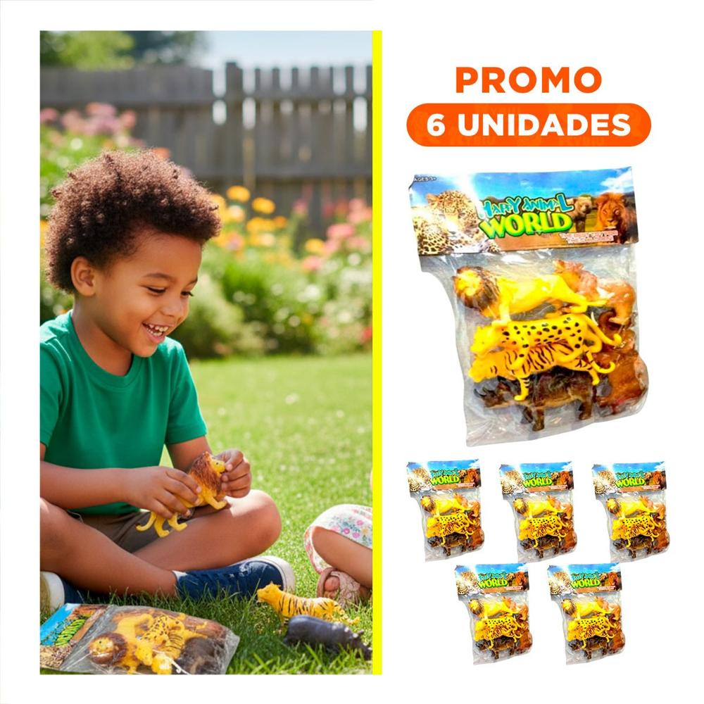 Pack6 Munecos de Animales de Selva para Juguete Infantil en Bolsa Compacta Y+Regalo Sticker