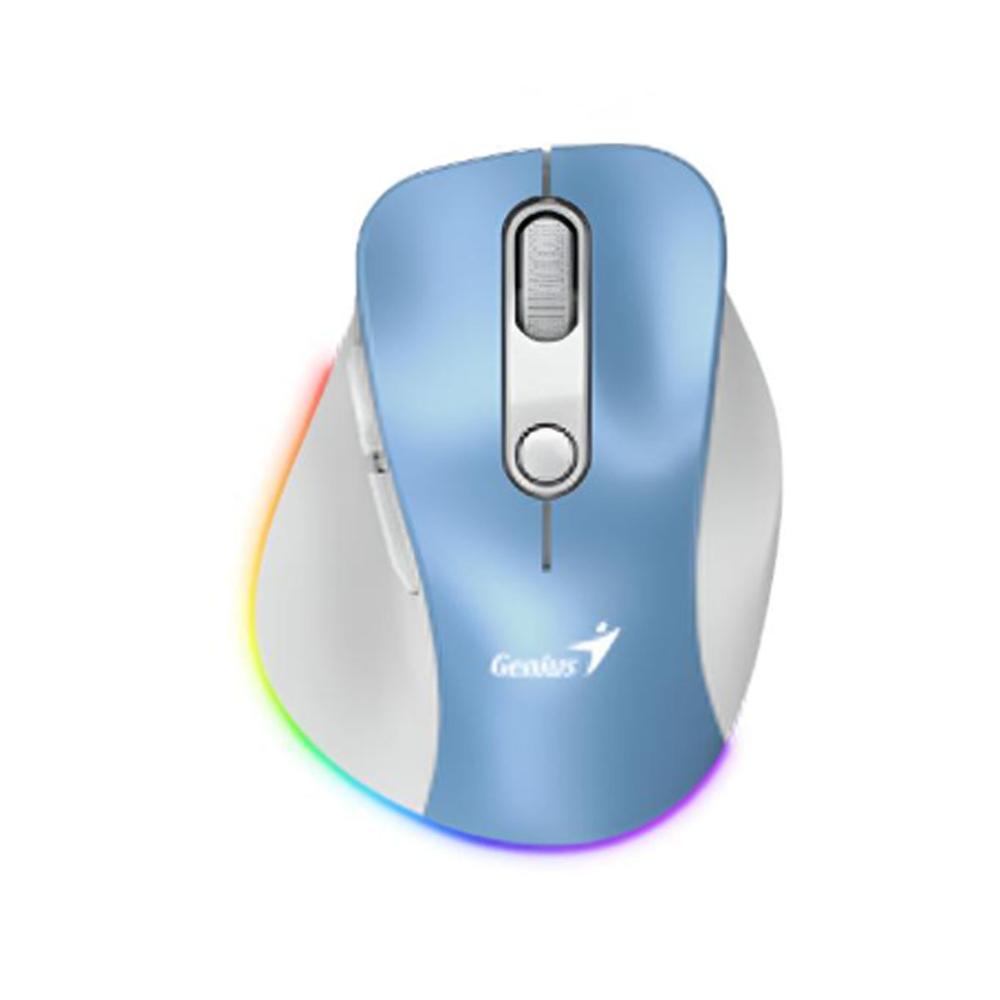 MOUSE GENIUS ERGO 9000S PRO DUAL RECARGABLE WIRELESS BT 6-BOT SILENT RGB LIGHT BLUE