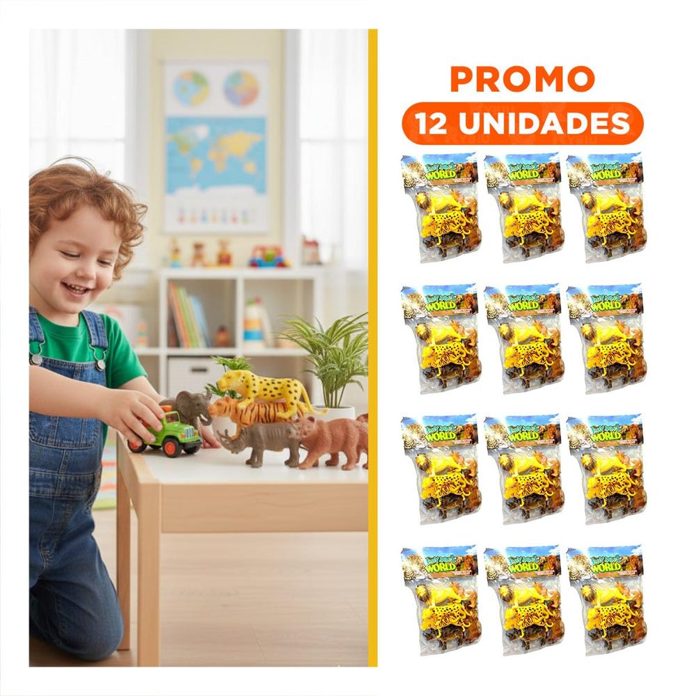 Pack12 Figuras Infantiles de Animales de Selva en Bolsa para Juego