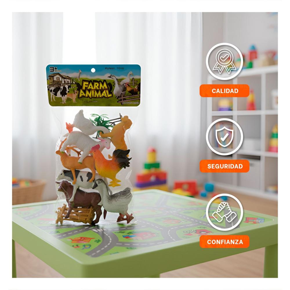 Set de 8 Animales de Granja Multicolor para Ninos Diversion en Casa