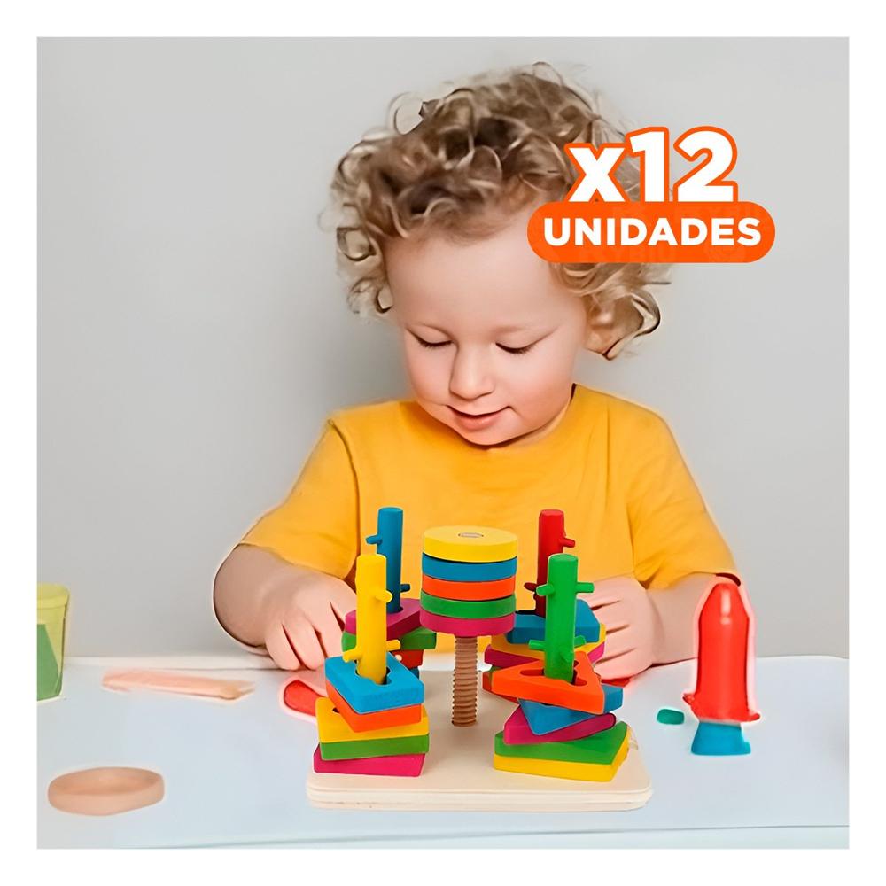 Pack12 Interactivo Multicolor con Piezas de Madera para Desarrollo en Casa Y+Regalo Sticker