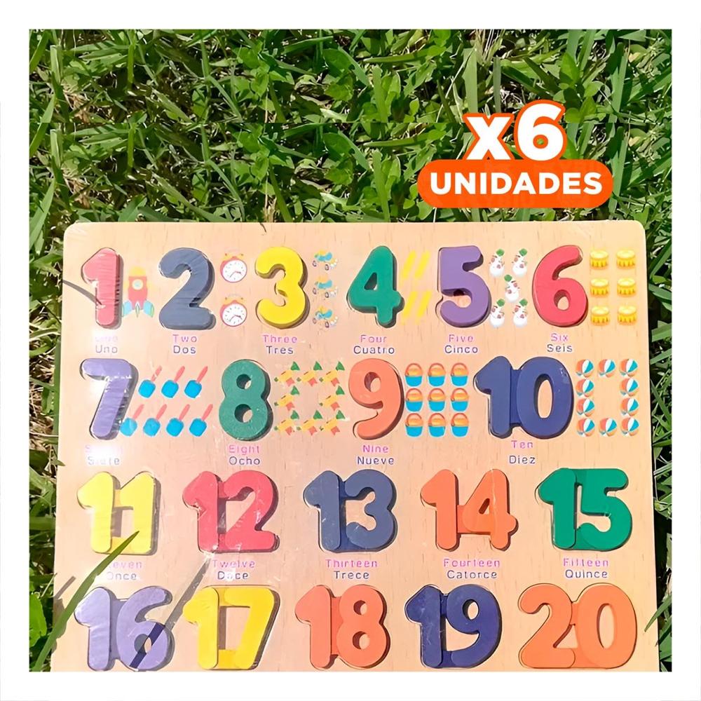 Pack6 Linea Educativa de Madera con Encajables Numericos para Desarrollo Inicial Y+Papel Regalo