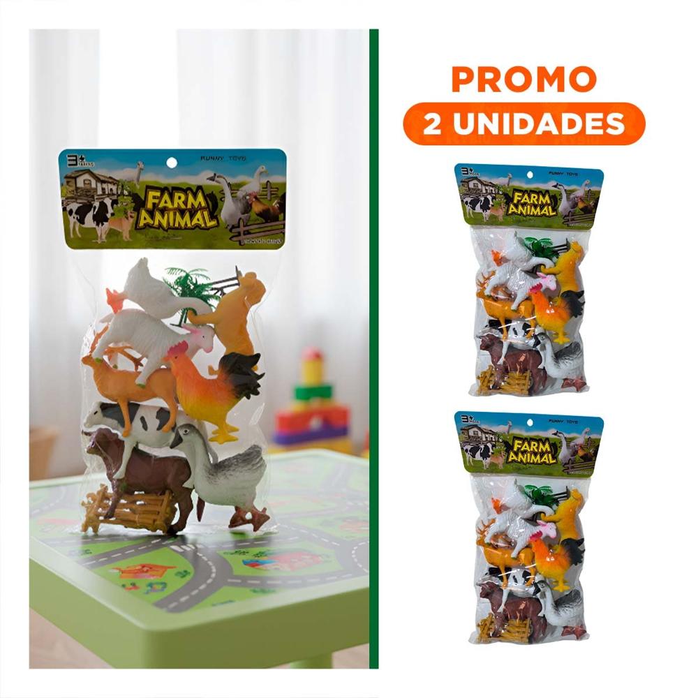 Pack2 Juego Infantil de Animales de Granja Multicolor 8 Piezas para el Hogar Y+Regalo Sticker