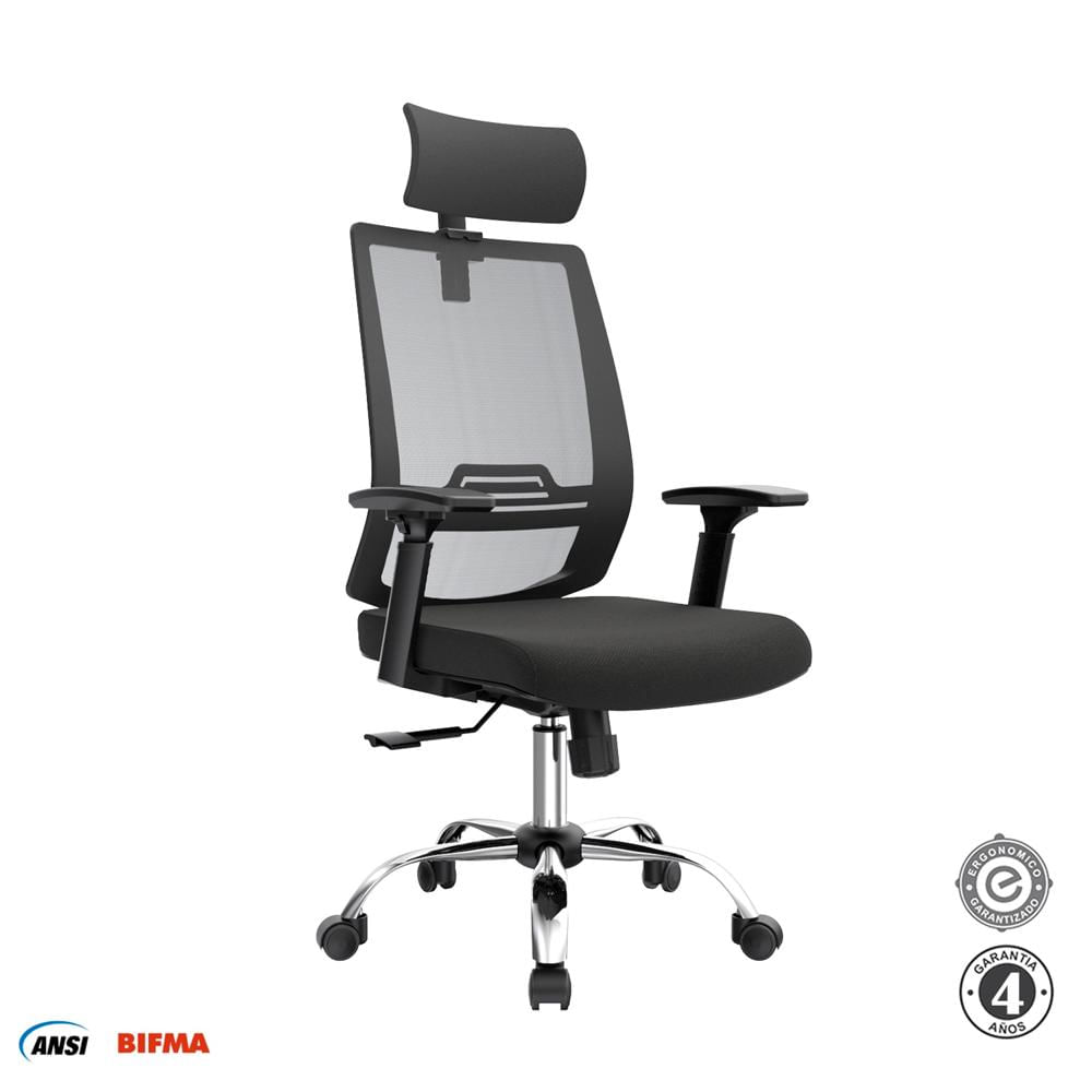 Silla Ergonómica Dubai Presidente Brazos 3D Cromado Negro Althea Confort