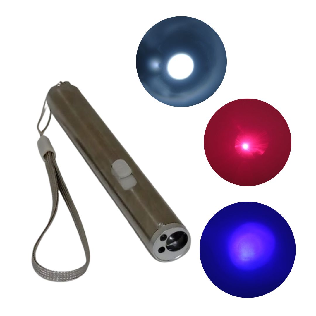 Linterna 3 En 1 Con Laser Rojo Y Luz Uv Funciona A Pila AA