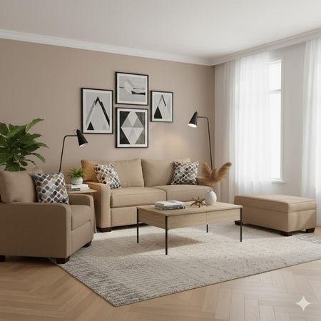 Juego de Sala Raven 2-1 y Banqueta Beige Oscuro