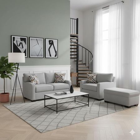 Juego de Sala Raven 2-1 y Banqueta Gris Plata