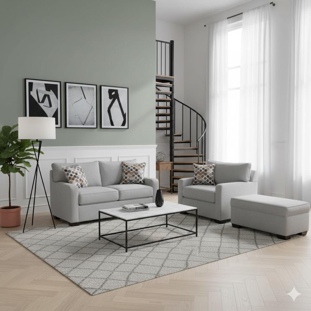 Juego de Sala Raven 2-1 y Banqueta Gris Plata