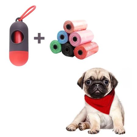 Cápsula Porta Bolsas para Desechos de Mascotas + 6 Bolsas para Excremento Perro Rojo