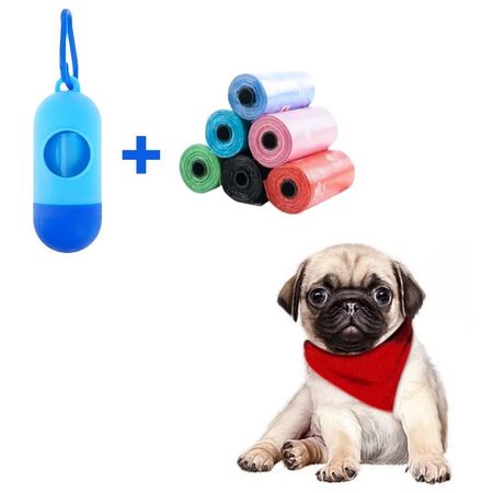 Cápsula Porta Bolsas para Desechos de Mascotas con 6 Bolsas para Excremento Perro Celeste