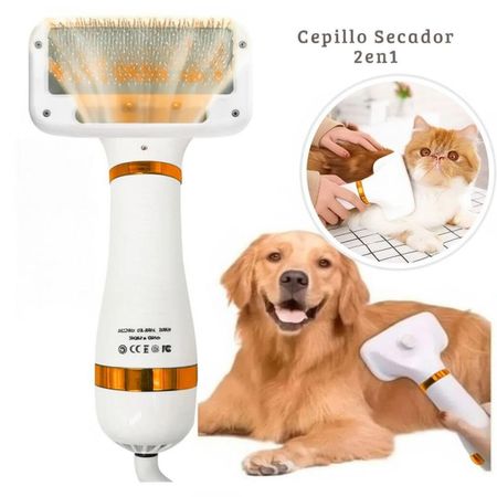 Cepillo Secador de Pelo Para Mascotas 2 en 1  para Perros y Gatos Dorado