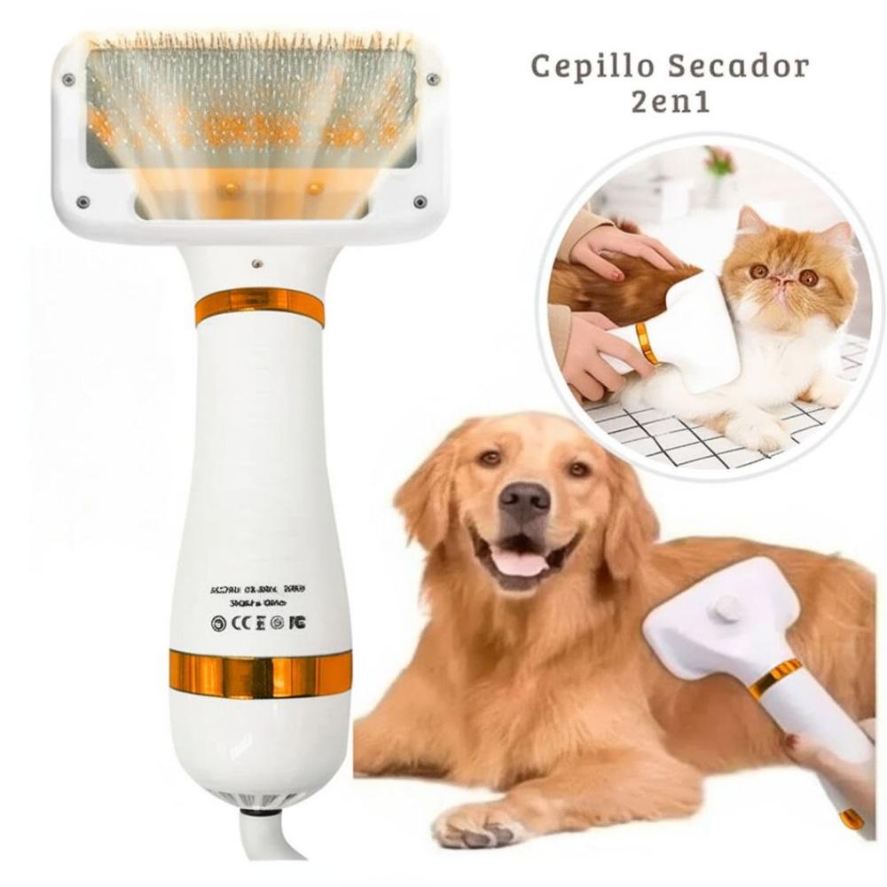 Cepillo Secador de Pelo Para Mascotas 2 en 1  para Perros y Gatos Dorado