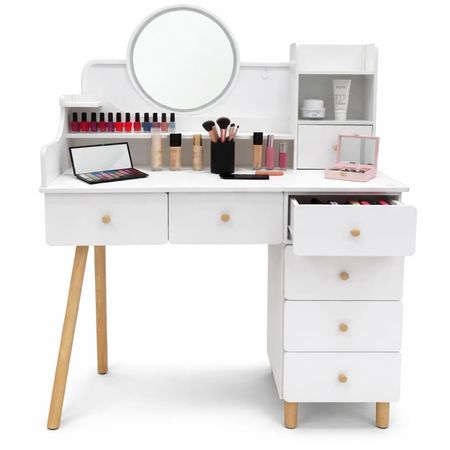 Tocador Maquillaje Espejo Iluminado Organizador Cosméticos Cajones Amplios Estilo Moderno ZZ-84