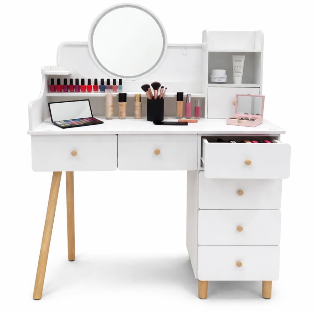 Tocador Maquillaje Espejo Iluminado Organizador Cosméticos Cajones Amplios Estilo Moderno ZZ-84