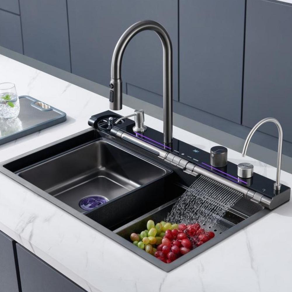 Lavadero Multifuncional de Lujo Nano Negro 7 Teclas con Accesorios Premium