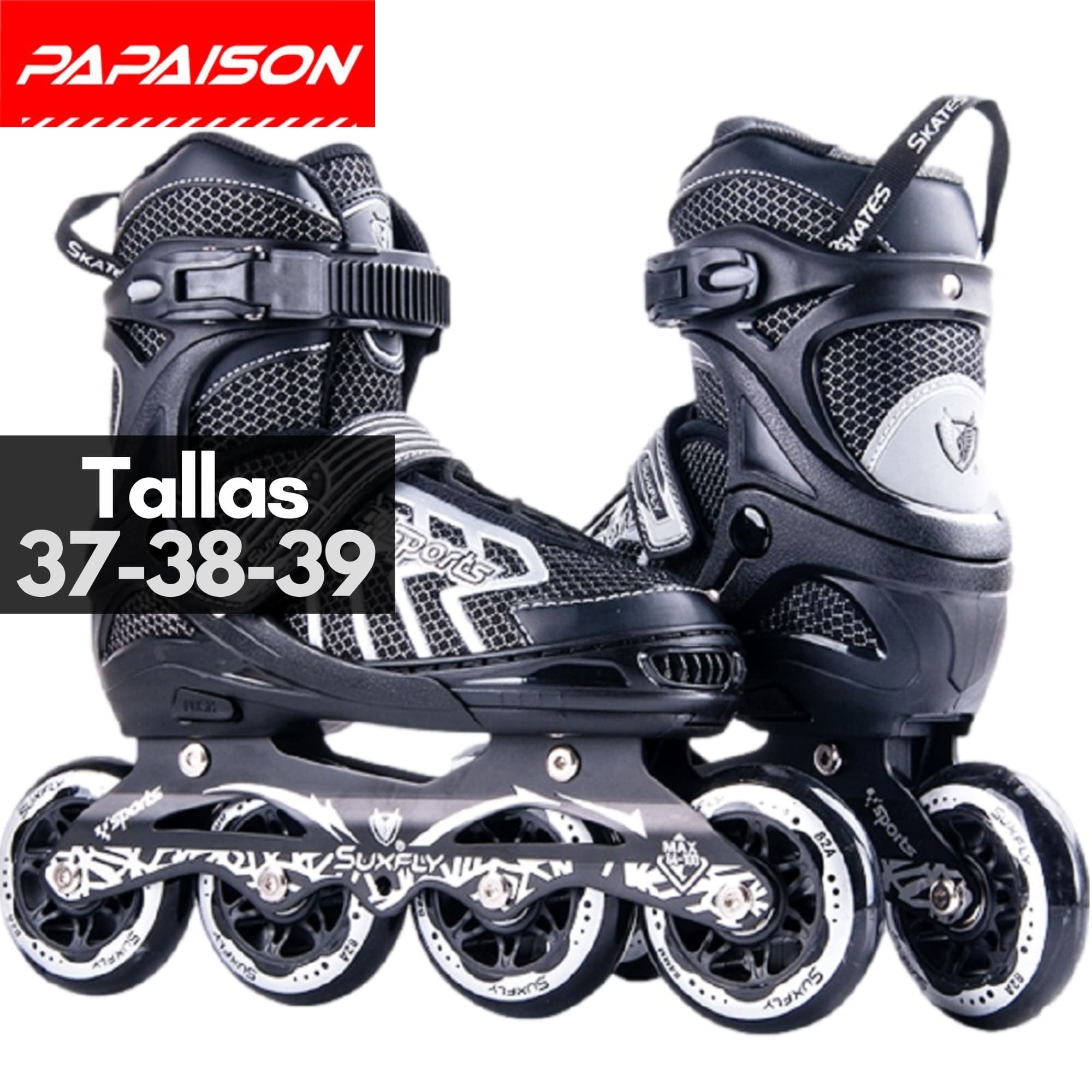 Patines Fitness Ajustables Tallas 37-38-39 ABEC-7 82A Alto Rendimiento - Negro