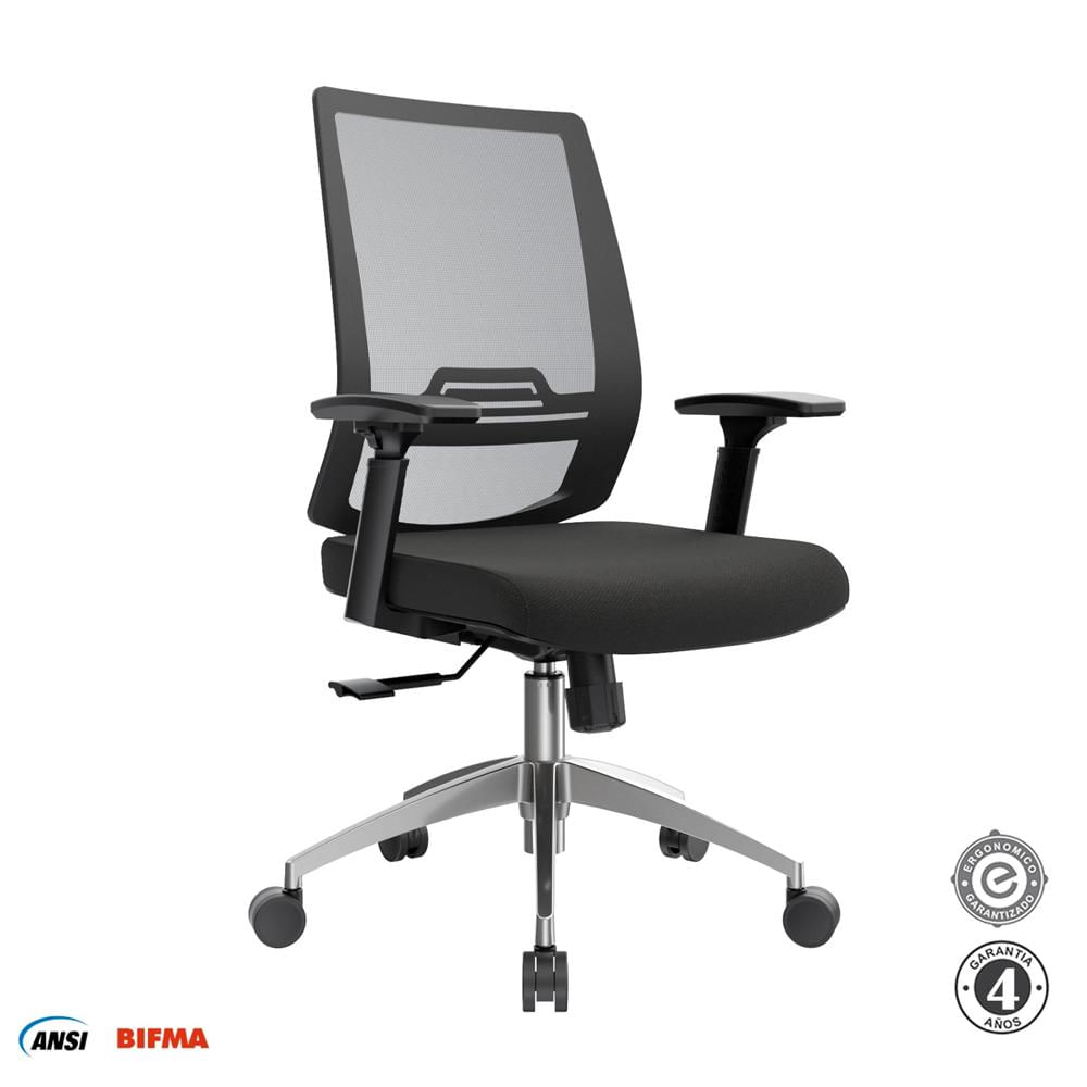 Silla Ergonómica Dubai Gerente Brazos 3D Aluminio Negro Althea Confort