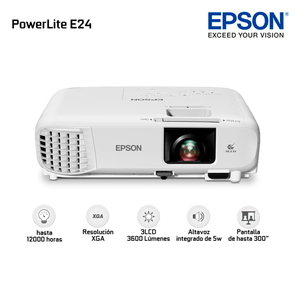 Proyector Epson PowerLite E24 XGA 1024x768 3600 Lumens 3LCD V11HB51021