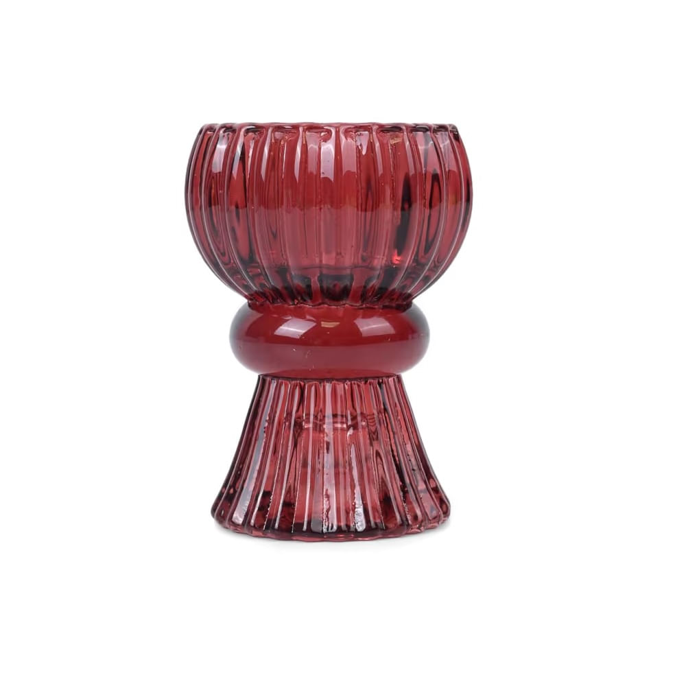 FELIZ DIA MAMA - Porta vela de vidrio Diseño copa Color rojo oscuro