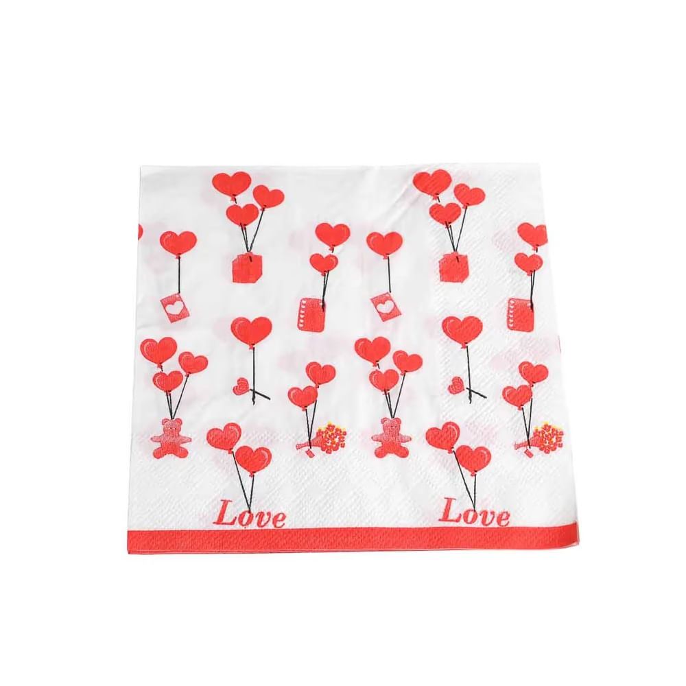 FELIZ DIA MAMA - Set 20 Servilletas Papel Diseño Corazones Rojos