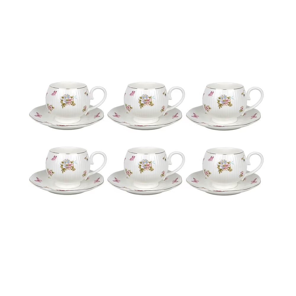 FELIZ DIA MAMA - Set de tazas y platillos de porcelana floral