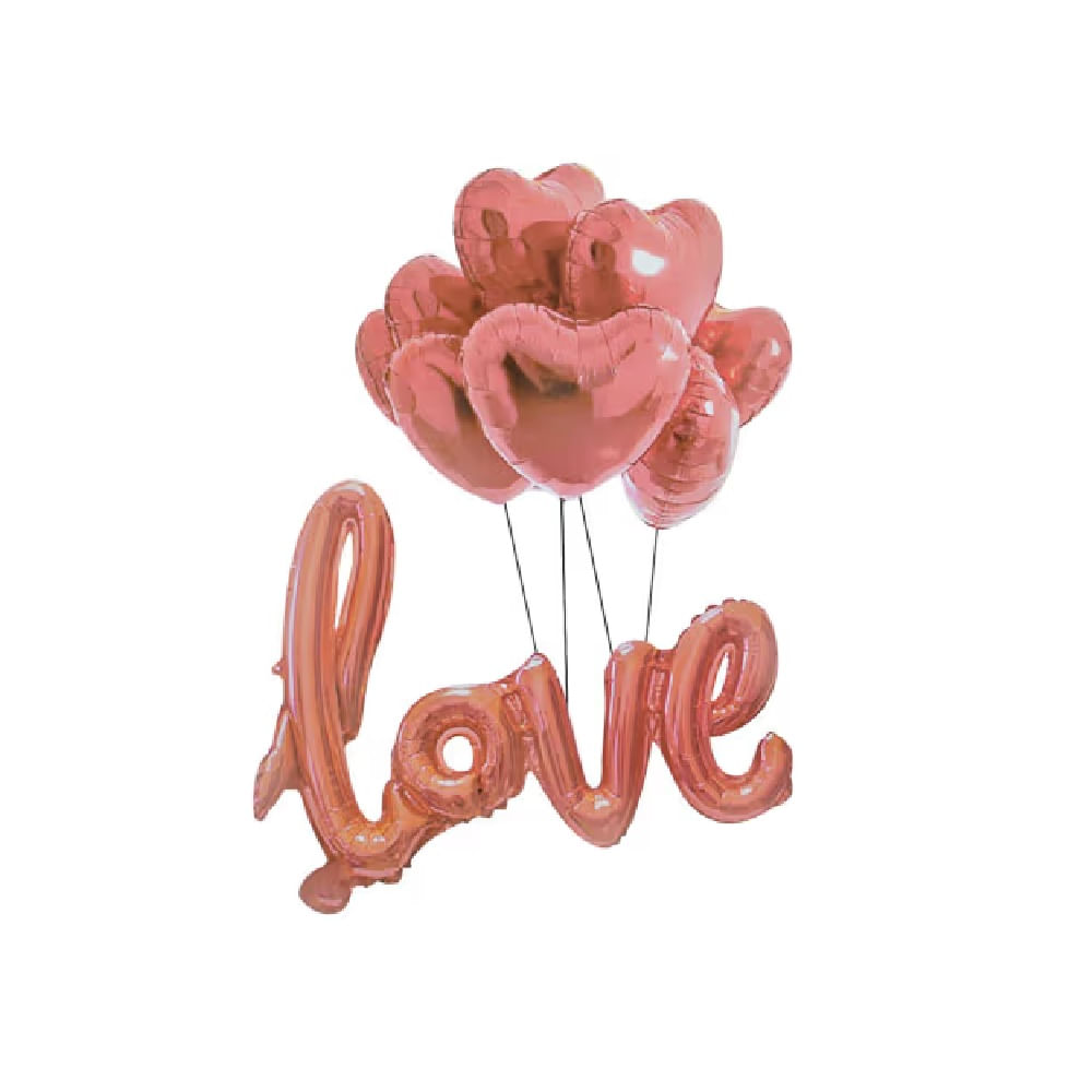 FELIZ DIA MAMA - Globos metalicos Love y corazones rosa Set de 06 globos