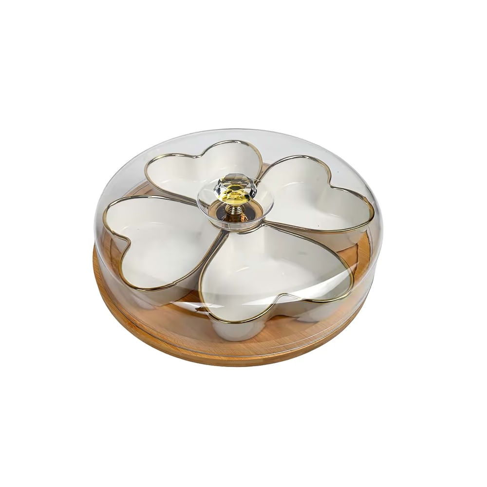 FELIZ DIA MAMA - Set de 7 Piezas bandejas de porcelana con estante de madera